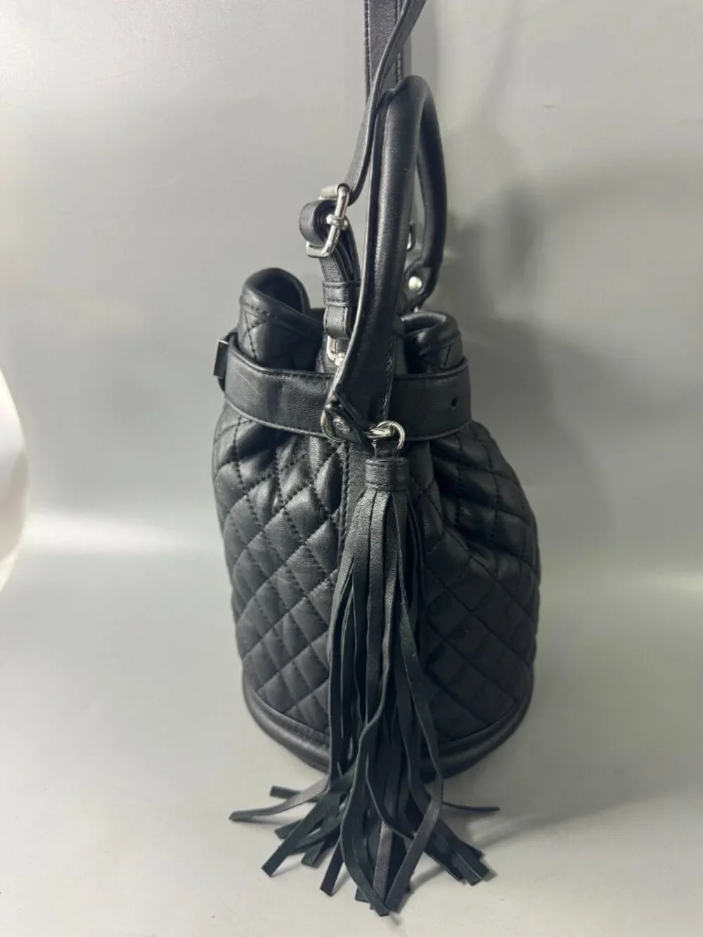 Claudie Pierlot Black Leather Quilted Bucket Bag